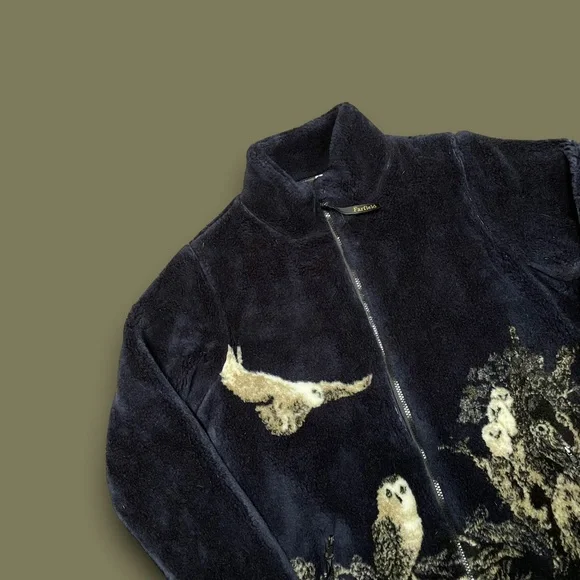 Vintage Owl Print Sherpa Fleece - Picture 2 of 5